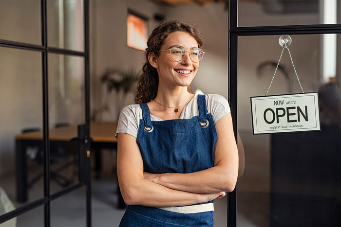 Shopfront with owner